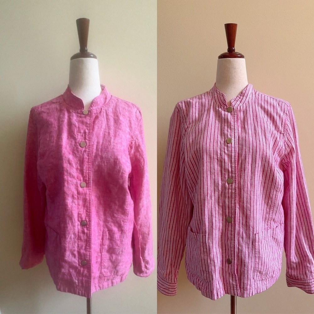 Chico's 1 M Haute Pink Reversible Linen Blend Jacket Snaps